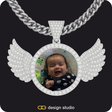 Custom Photo Pendant,Pendant Upgrade - Wings Pendant,Chain Upgrade - 5mm Cuban