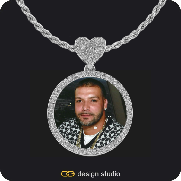 Drip Letter - C / Gold,Custom Charm-Top Photo Pendant - Silver / Heart Charm / Rope