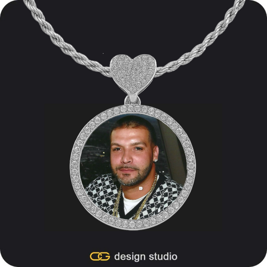 Drip Letter - C / Gold,Custom Charm-Top Photo Pendant - Silver / Heart Charm / Rope