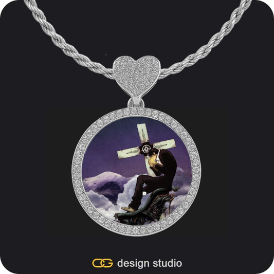 Custom Charm-Top Photo Pendant - Silver / Heart Charm / Rope