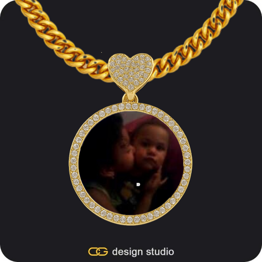 Baguette Letter - N / Gold,Custom Charm-Top Photo Pendant,Chain Upgrade - 5mm Cuban
