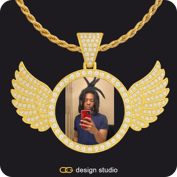 Arial Letter - M / Gold,Custom Photo Pendant,Pendant Upgrade - Wings Pendant,Custom Photo Pendant,Pendant Upgrade - Wings Pendant