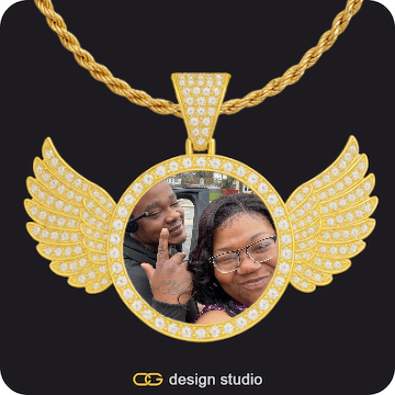 Arial Letter - R / Gold,Custom Photo Pendant,Pendant Upgrade - Wings Pendant