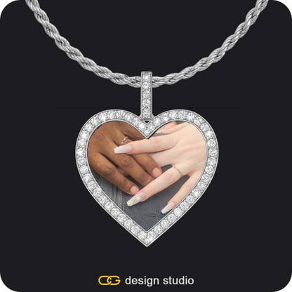 Custom Heart Photo Pendant - Silver / Rope,Custom Photo Pendant