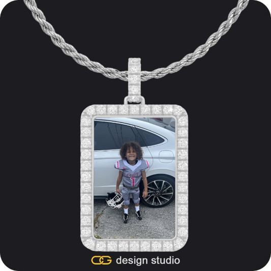 Custom Rectangle Photo Pendant - Silver / Rope