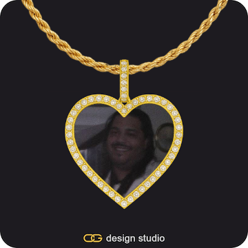 Baguette Letter - A / Gold,Custom Photo Pendant - Gold / Circle (4 cm) / Cuban (5mm),Custom Photo Pendant - Gold / Circle (4 cm) / Rope,Custom Photo Pendant