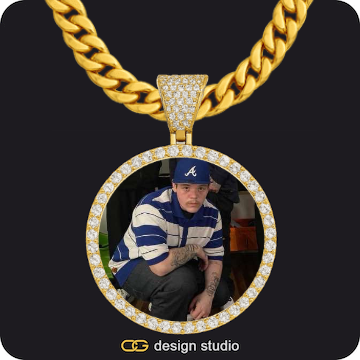Bubble Letter - A / Gold,Custom Photo Pendant,Chain Upgrade - 10mm Cuban