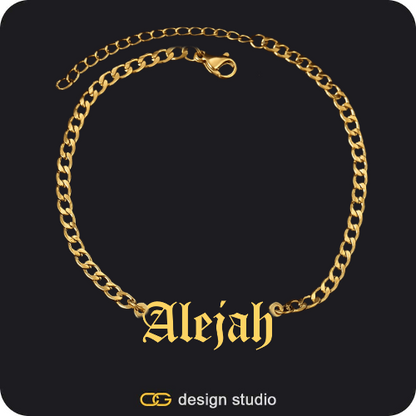 Baguette Letter - A / Gold,The Essential Stud Name Earrings,The Essential Name Bracelet,The Essential Name Necklace,Chain Upgrade - Figarro