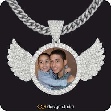 Baguette Letter - J / Gold,Custom Photo Pendant,Pendant Upgrade - Wings Pendant,Chain Upgrade - 5mm Cuban