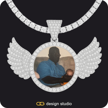 Bubble Letter - K / Gold,Custom Photo Pendant,Pendant Upgrade - Wings Pendant,Chain Upgrade - Tennis