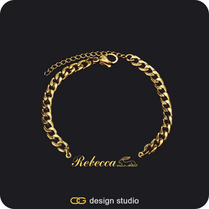 Bubble Letter - R / Gold,The Essential Name Bracelet,The Essential Name Necklace,Chain Upgrade - 4mm Curb