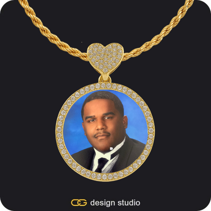 Custom Photo Pendant,Pendant Upgrade - Wings Pendant,Drip Letter - M / Gold,Custom Charm-Top Photo Pendant