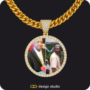 Bubble Letter - J / Gold,Custom Photo Pendant,Chain Upgrade - 5mm Cuban