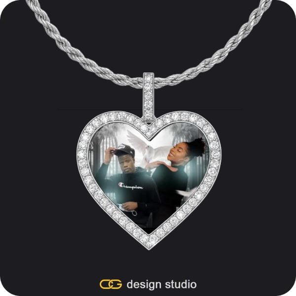 Custom Heart Photo Pendant - Silver / Rope