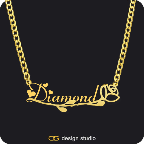 Baguette Letter - J / Gold,The Rosebud Underlined Name Necklace - Gold