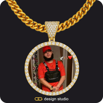 Drip Letter - W / Gold,Custom Photo Pendant,Chain Upgrade - 5mm Cuban