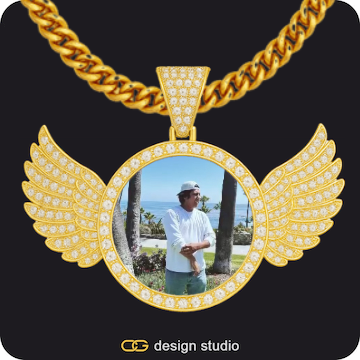 Custom Photo Pendant,Pendant Upgrade - Wings Pendant,Chain Upgrade - 5mm Cuban,Custom Photo Pendant