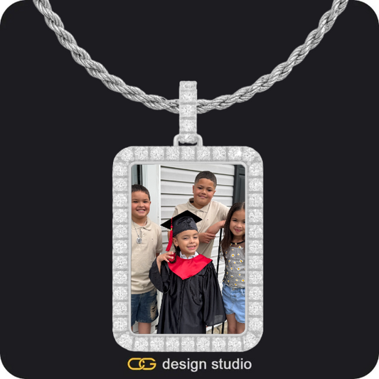 Arial Letter - M / Gold,Custom Rectangle Photo Pendant - Silver / Rope