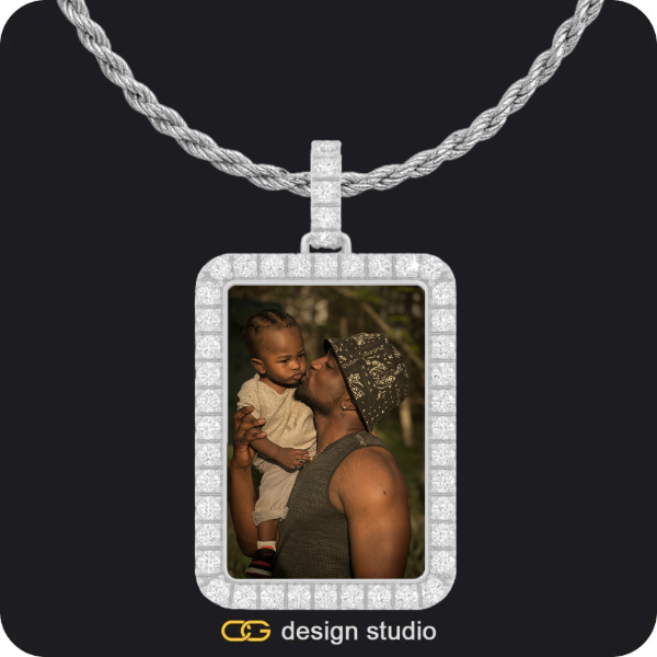 Drip Letter - T / Gold,Custom Rectangle Photo Pendant - Silver / Rope