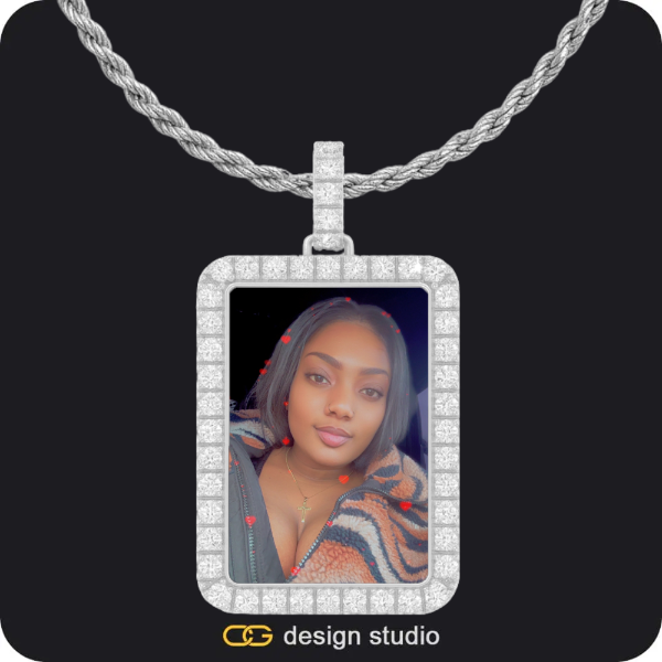 Custom Rectangle Photo Pendant - Silver / Rope,Custom Rectangle Photo Pendant - Silver / Rope