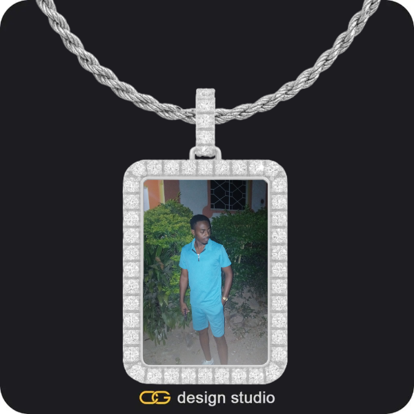 Custom Rectangle Photo Pendant - Silver / Rope,Custom Rectangle Photo Pendant - Silver / Rope