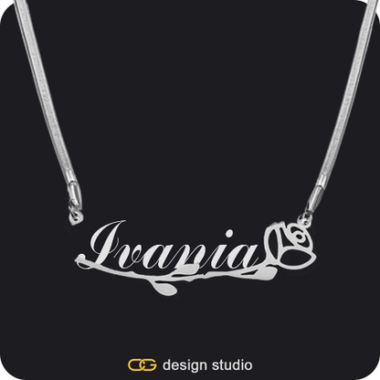 The Rosebud Underlined Name Necklace - Silver,The Premier Script Name Necklace,The Essential Name Necklace: Double Layer