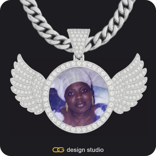Custom Charm-Top Photo Pendant,Custom Heart Photo Pendant,Chain Upgrade,Custom Photo Pendant: Wings,Chain Upgrade
