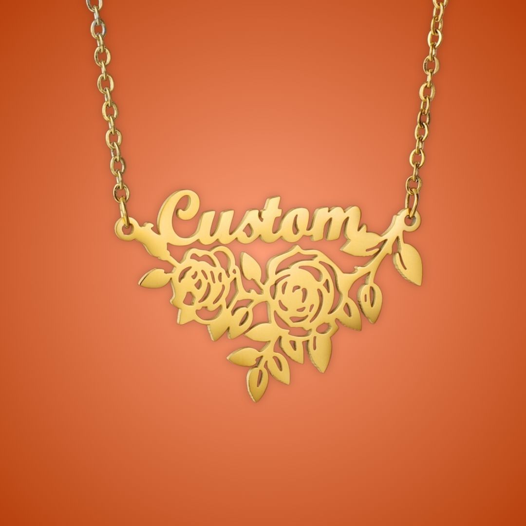 The Rose Garden - CustomGld Large Underlined Personalized Name Necklace
