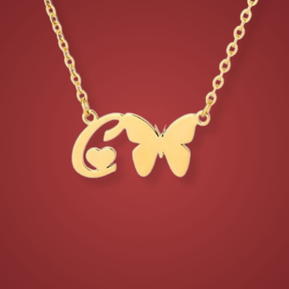 Butterfly initial necklace