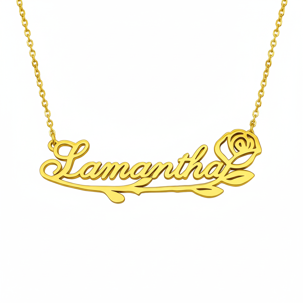 The Rose Bud - Collar con nombre personalizado subrayado grande de CustomGld