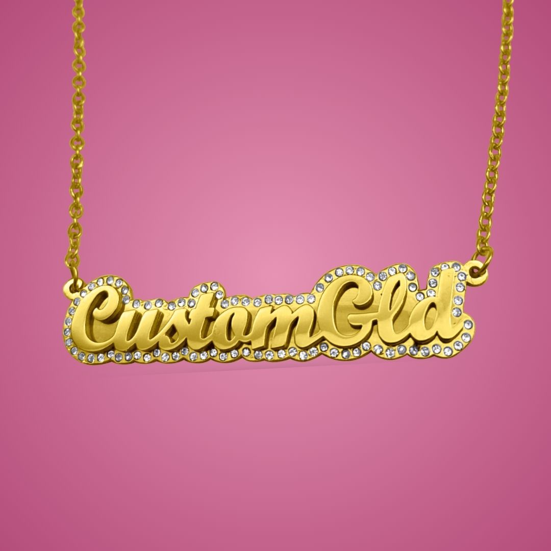 Customized Double Plate Two Tone Heart &Two Birds Personalized Custom Gold  Plated Name Necklace Stainless Steel