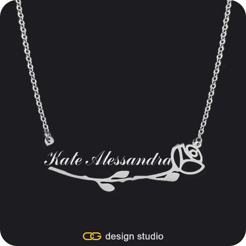 The Rose Bud  - CustomGld Large Underlined Personalized Name Necklace