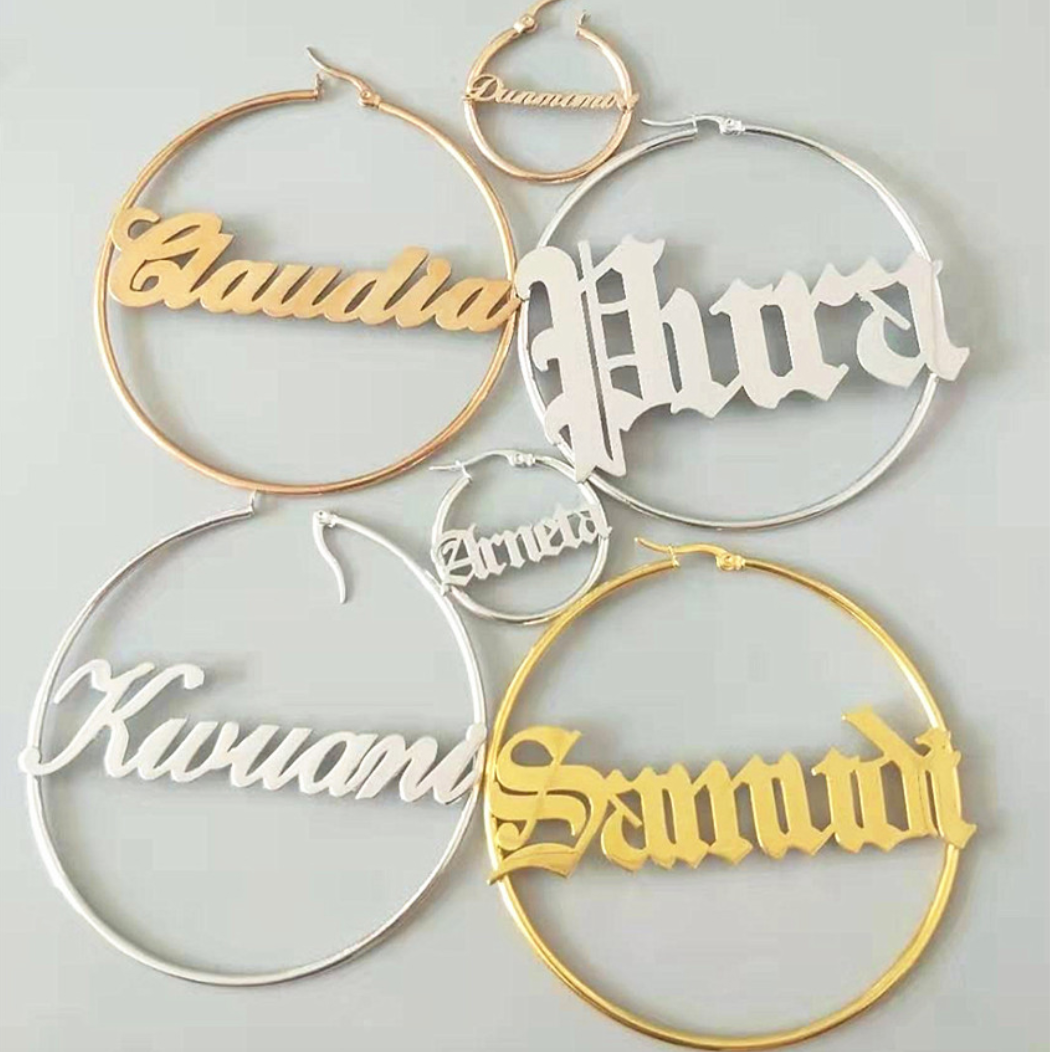 Custom name hoop earrings is a custom jewelry item with fast reliable shipping