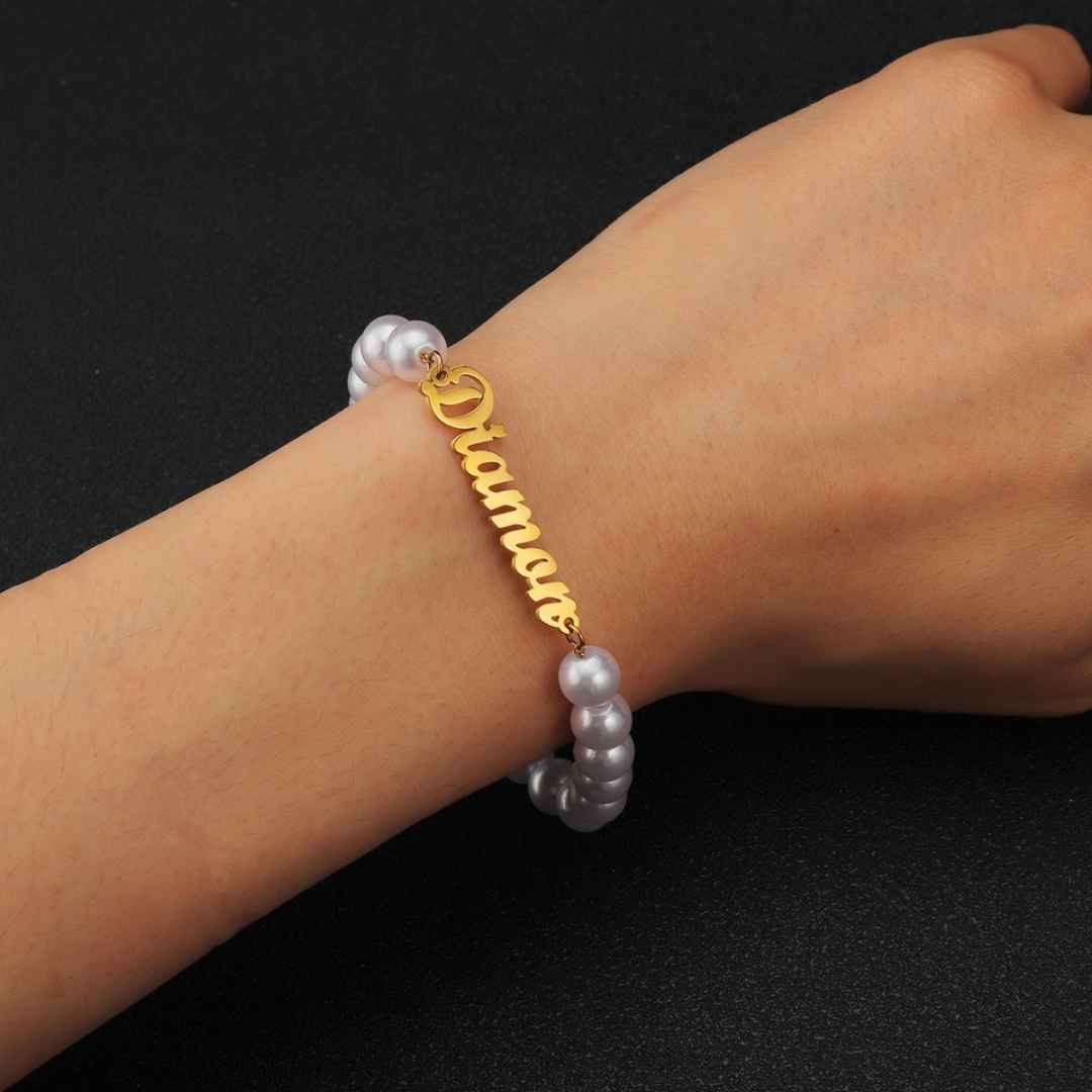 CustomGld Personalized Pearl Name Bracelet